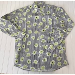 French Crown Striped Floral Retro Long Sleeve Button Down Size Mens 38